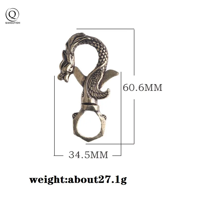 Brass Dragon Phoenix Head Keychain Antique Craft Key Chains Lobster Clasps Keyring Waist Buckle Copper Vintage Car Key Holder