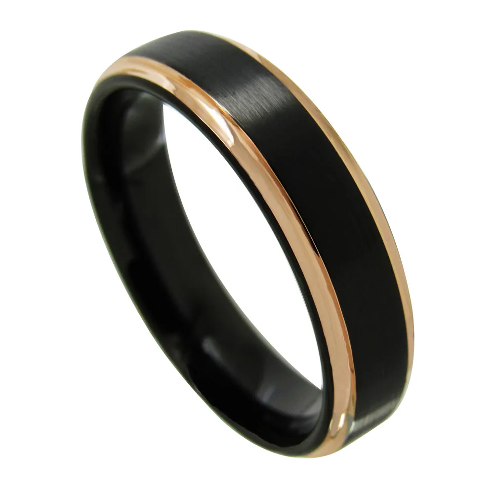 2021 Trend 6mm Width Tungsten Couples Wedding Rings Black Plating Brushed Finishing Rose Gold Step Edge Comfort Fit Size 6-13