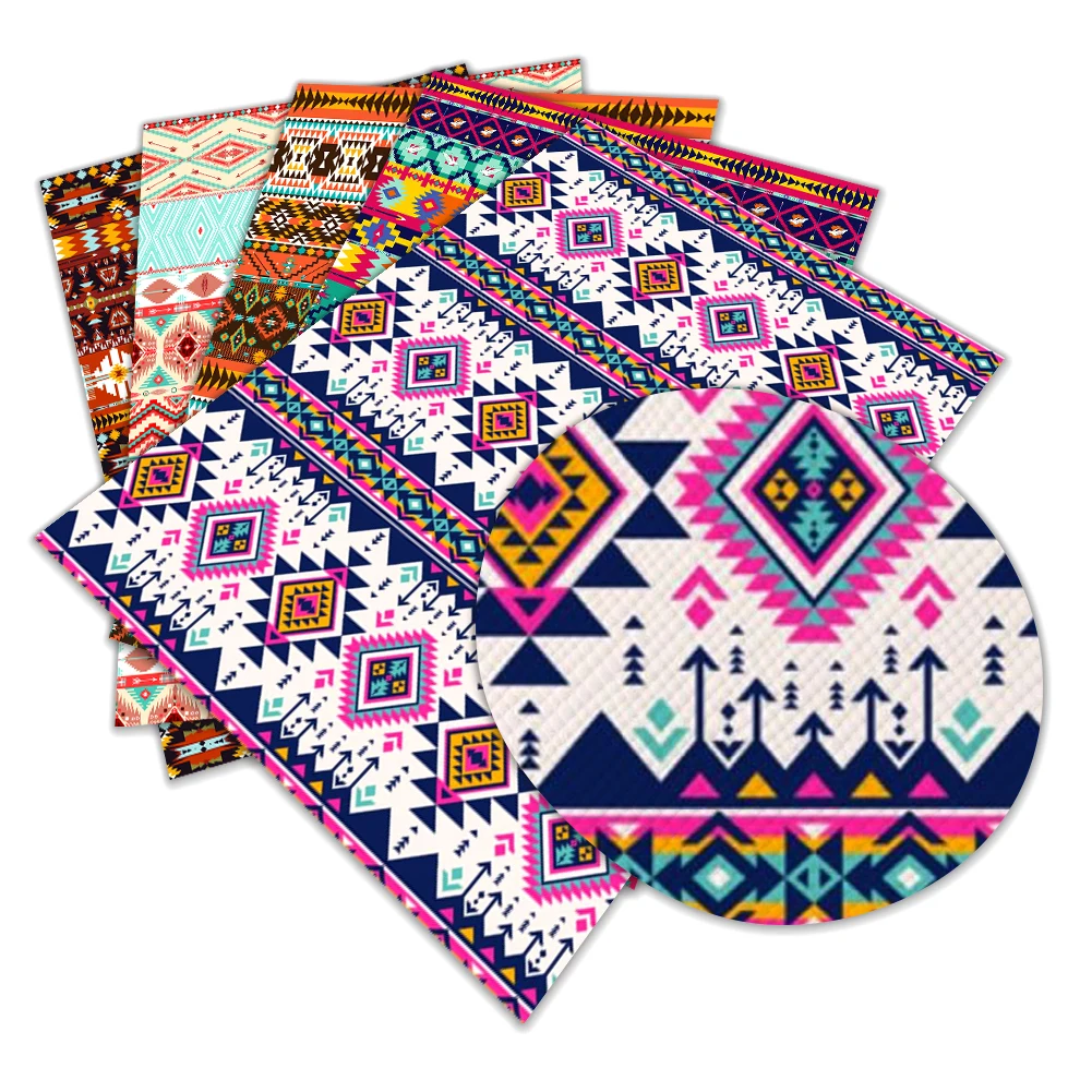 Aztec and Ortega Faux Leather Pattern Printed Synthetic for DIY Hairbow Accessories Decoration 30 Cm X 22cm