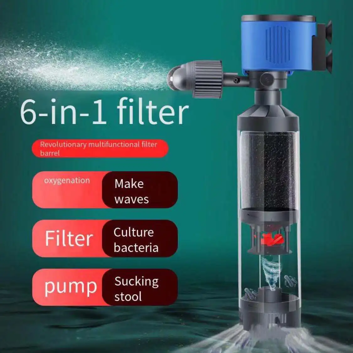 15W/25W/35W  6 in 1 fish toilet filter pump low  suction pump pumping water pump fish tank oxygen wave pump aquarium accessories