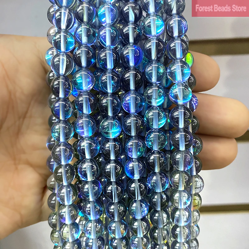Szary brokatowy kamień księżycowy Austria Crystal Syntetyczne okrągłe koraliki do wyrobu biżuterii 15 "Strand 6 8 10 12MM DIY Bransoletka Naszyjnik