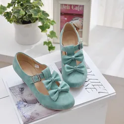 Sweet lolita shoes kawaii girl cosplay bowknot buckle thick heel round head women shoes princess leather shoes loli cos PU