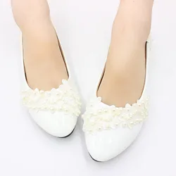 2022 New white flat wedding shoes large size spring bridal shoes soft soles bridesmaid shoes lace decoration made in ChinaBH2114