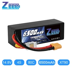 Zeee 4S Lipo Battery 14.8V 80C 6500mAh RC Lipo Battery with XT90 Plug Hardcase Battery For RC Car Boat Truck Airplane Tank