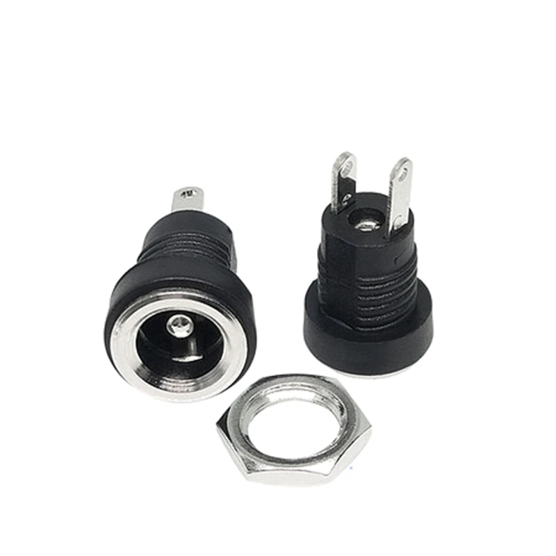 10Pcs DC-022B or DC Power Supply Jack Socket Female Panel Mount Connector 5.5mm 2.1mm Plug Adapter 2 Terminal Types 5.5x2.1