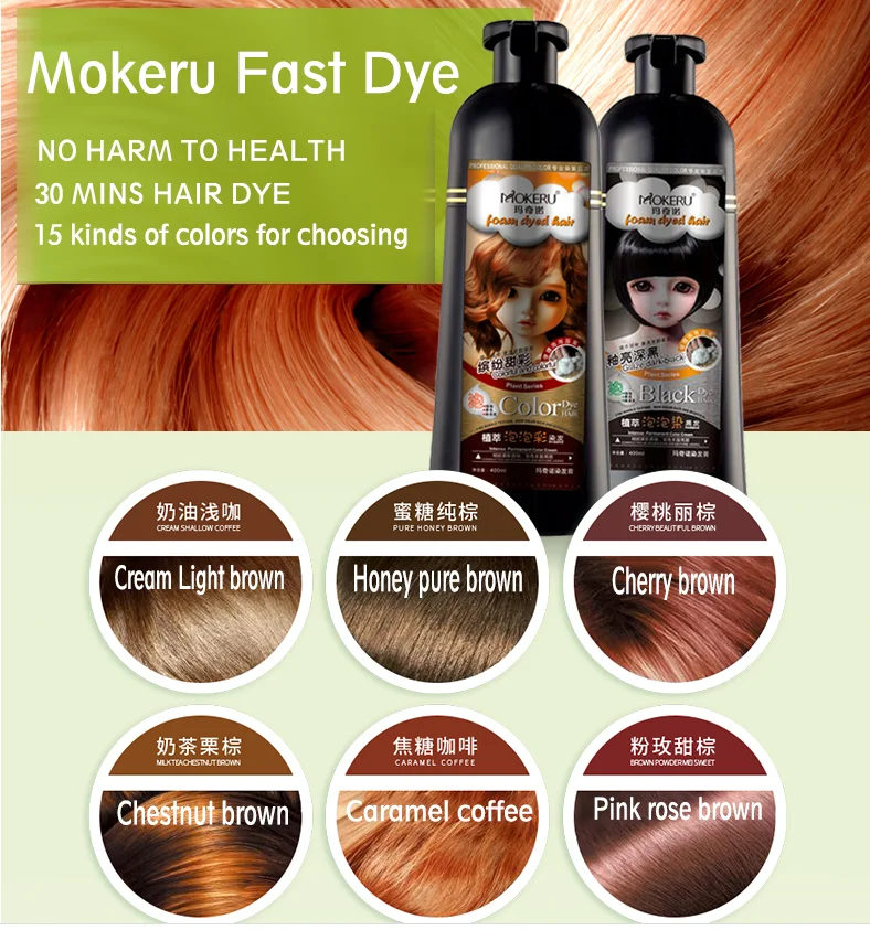 Mokeru Long Lasting Natural 5 Mins Gray Hair Color Shampoo Permanent Fast Black Hair Dye Shampoo For Woman Grey Hair Removal