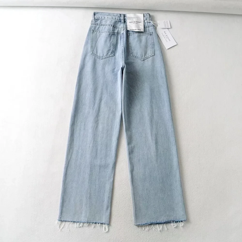 Jean Denim taille haute pour femmes, jean Denim, Vintage, Style anglais, avec boutons latéraux, à rayures, ample