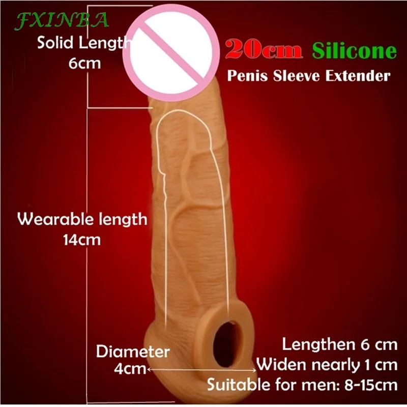 FXINBA 16.5/20cm Realistic Silicone Penis Extender Sleeve Delay Ejaculation Reusable Condoms Sex Toys For Men Cock Sleeve