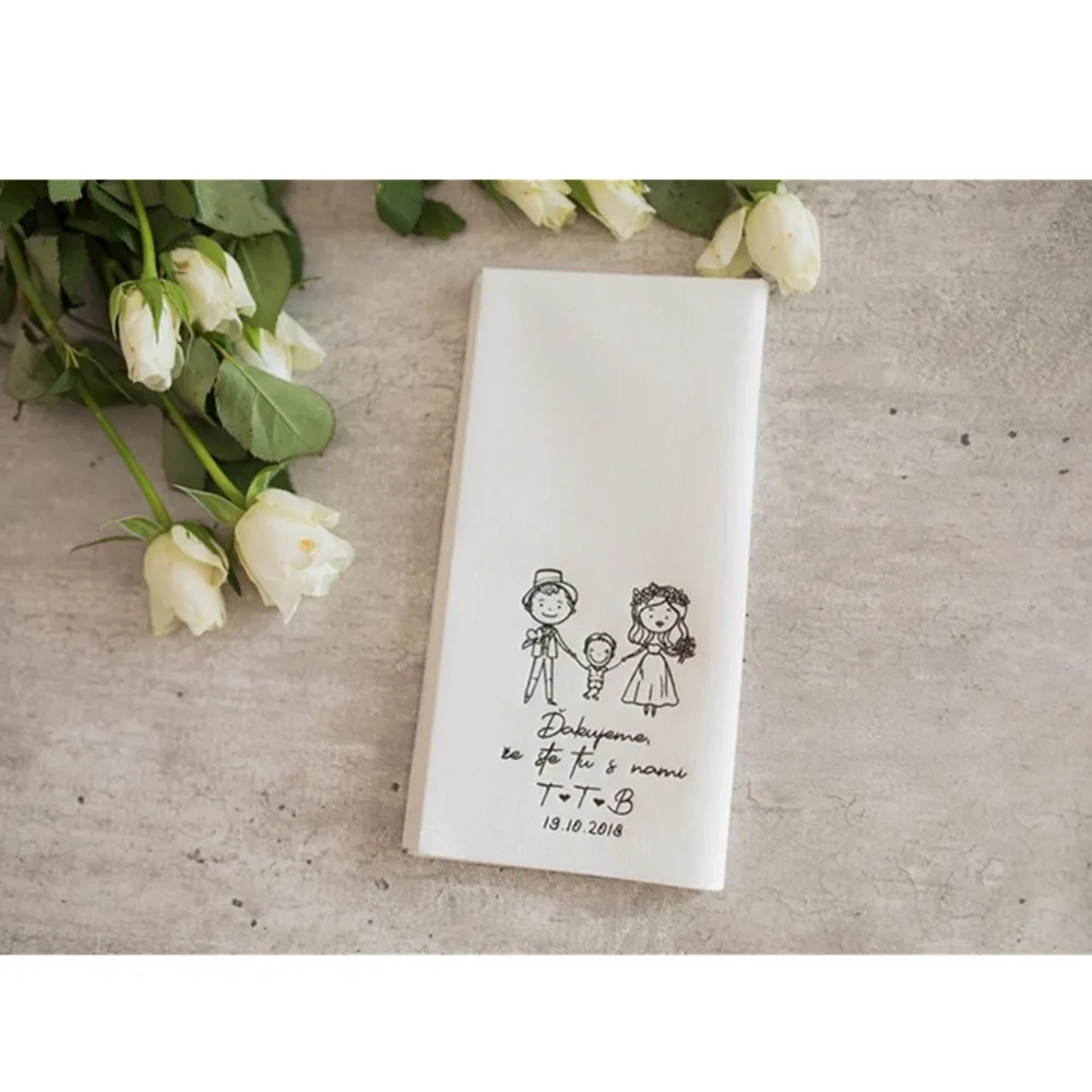 Personalized napkins, DINNER, Servietten mit Namen, Hochzeit, cutom Wedding napkins, Brides couple with child Napkins,