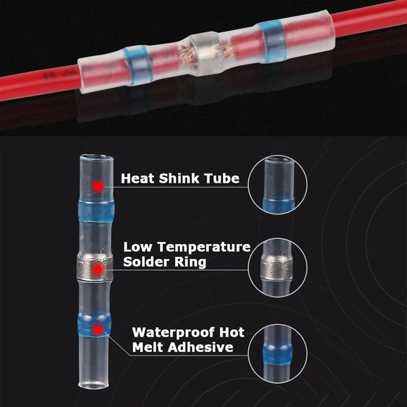 Solder Seal Wire Connectors Waterproof Heat Shrink Butt Connectors Electrical Wire Terminals Insulated Butt Splices