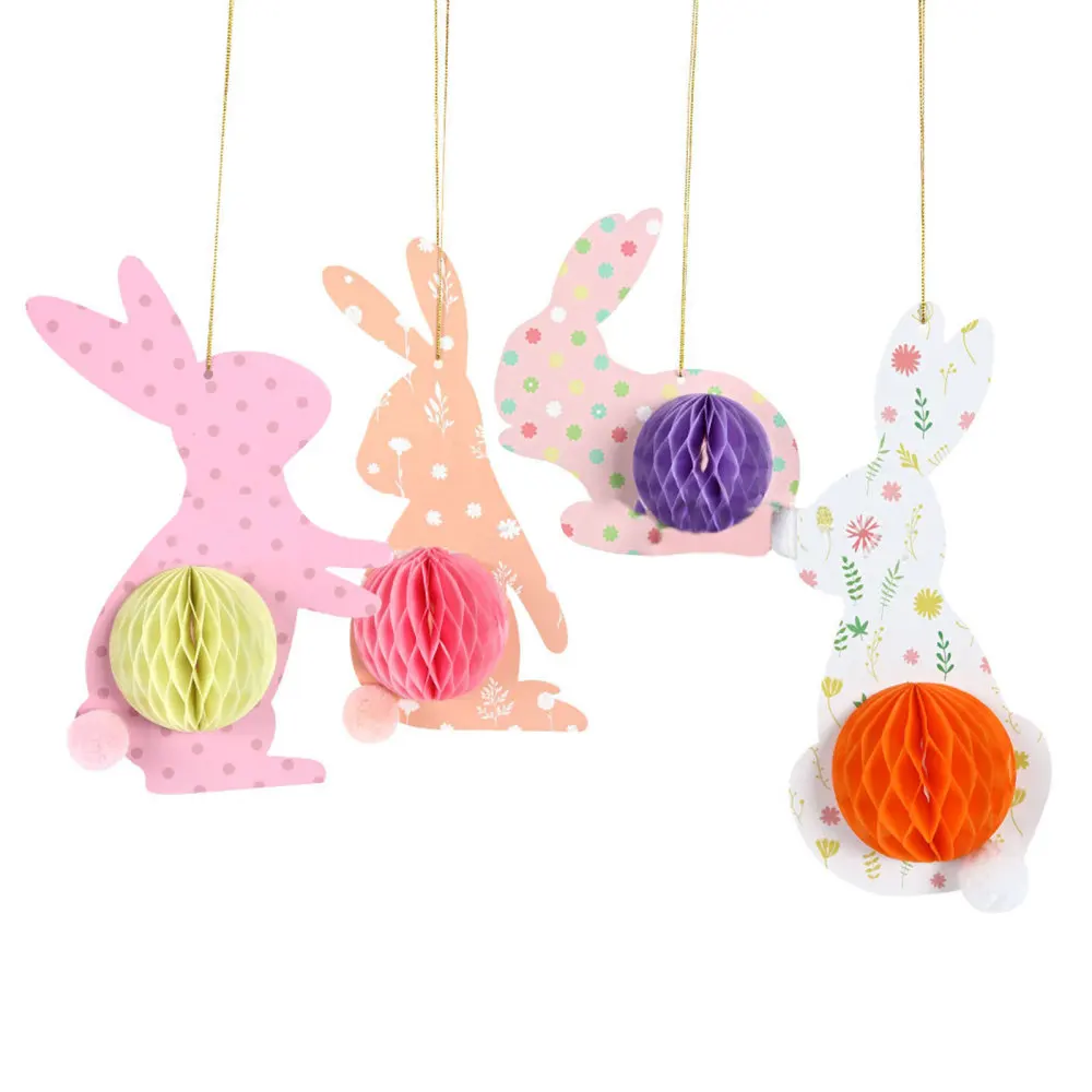 

4Pcs Easter Rabbit Pendants DIY Party Paper Ball Crafts Kindergarten Shopping Mall Window Festival Decoration Supplies