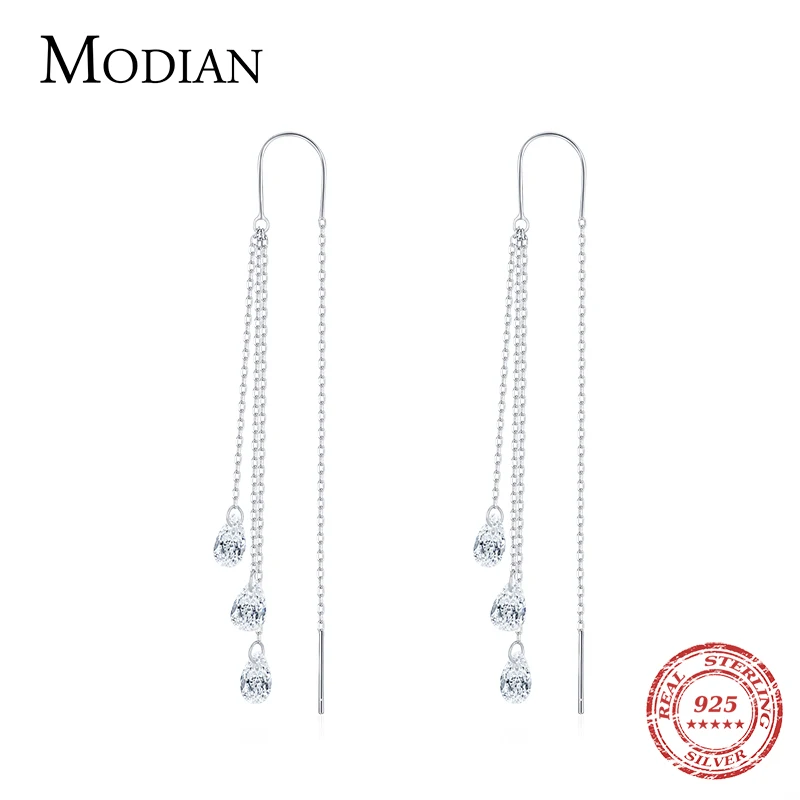 

Modian Exquisite 925 Sterling Silver Line Sparkling Clear CZ Drop Earring Classic Long Tassel Dangle Earrings For Women Jewelry