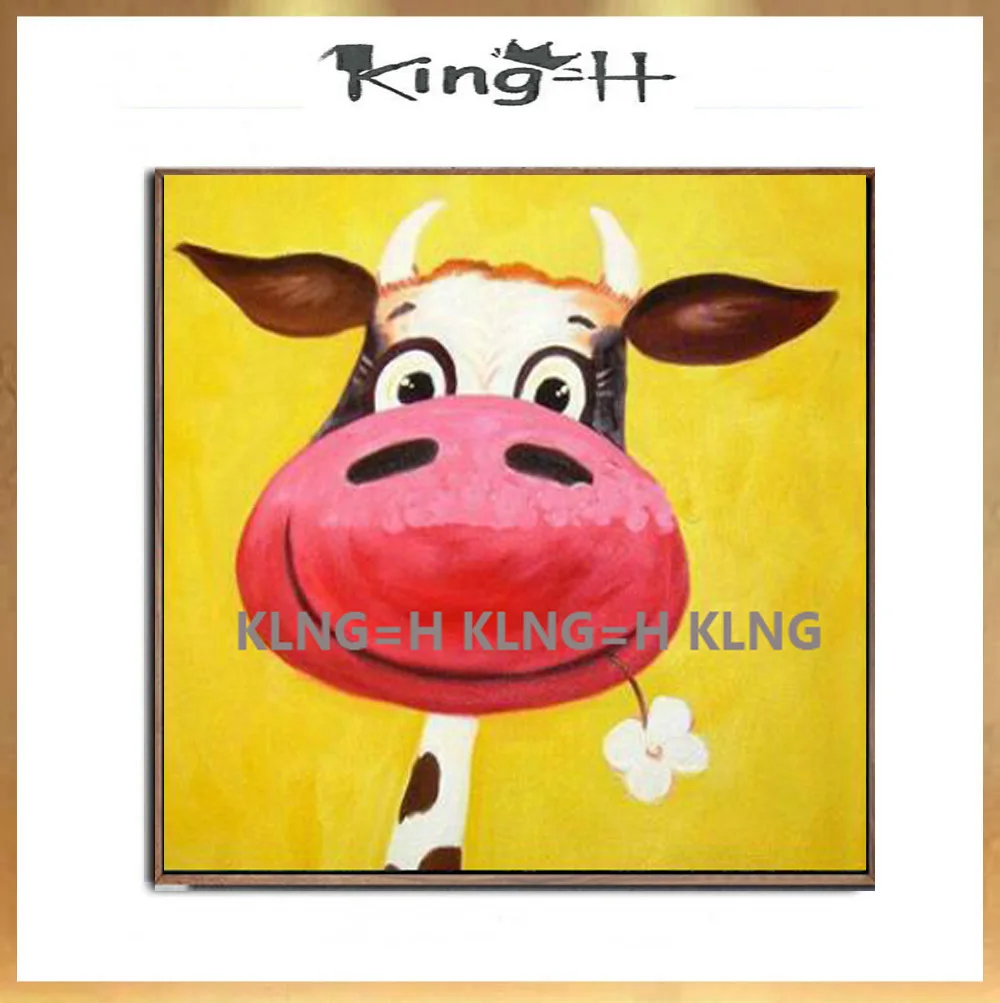 Hand Painted Beautiful Cute Cow Oil Painting Abstract Animal Picture Canvas Painting No Frames Living Room Home Decor