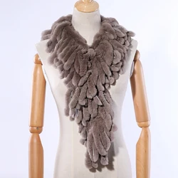 SUPPEV & STTDIO-bufanda de piel de conejo Rex para mujer, bufandas de invierno de lujo, tiras envolventes, borlas, esponjosas, cálidas y suaves