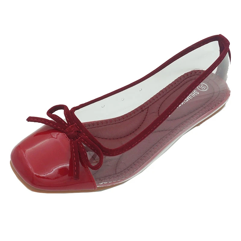 

Patent Leather Ballet Flats with Bow Women Fordable Slip On Loafers Moccasins Square Toe PVC Flat Shoes Woman Ballerines Flats