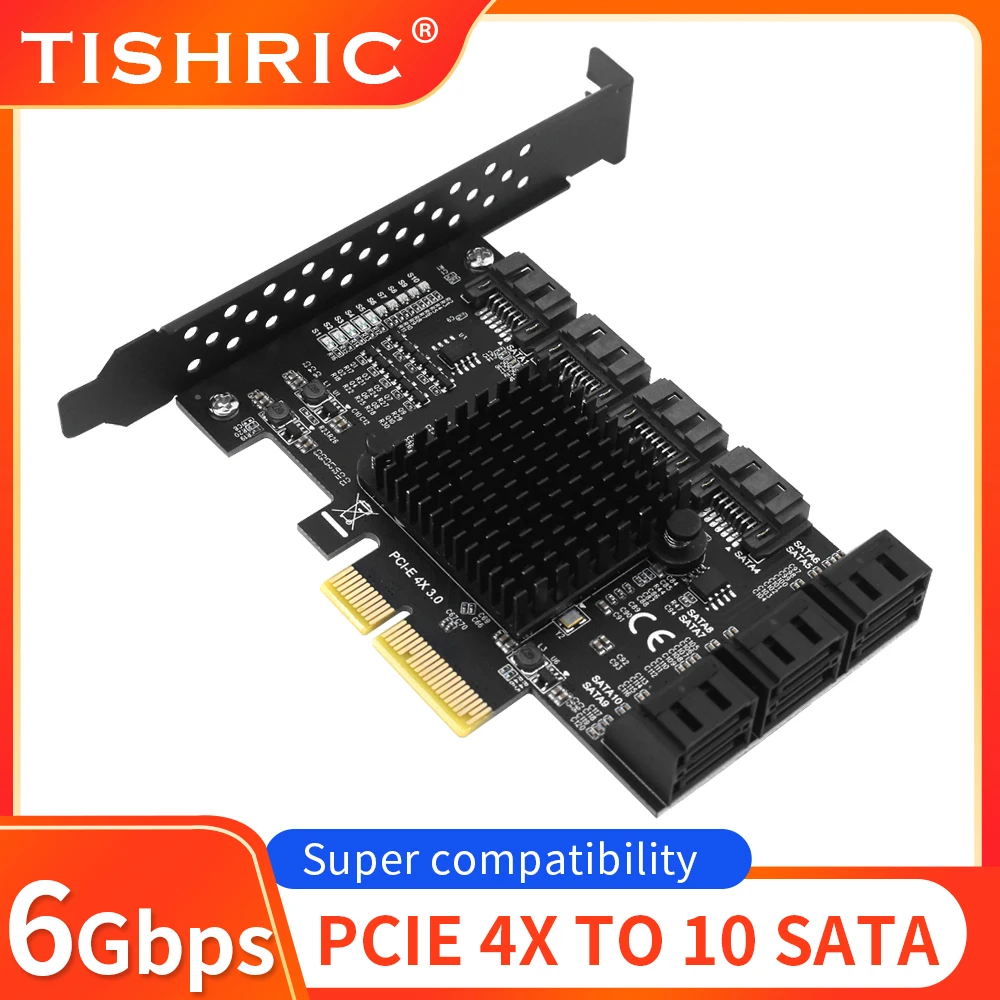 TISHRIC PCIE SATA 4X 1X to 2/8/10 Ports SATA 3.0 PCI E Controller pci Express Multiplier Expansion Card 6Gbps Add On Card Riser