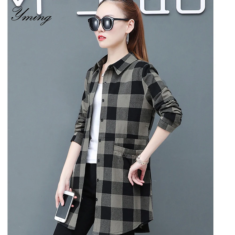 

YMING Women's Long-Sleeved Plaid Shirt Jacket Spring And Autumn Loose Wild Early Autumn Light Cooked Shirt Casual Shirt Jacket