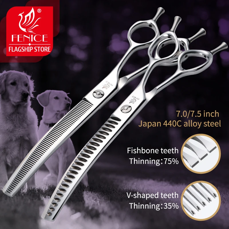 Fenice 7.0/7.5 inch Professional Dog Grooming Shears Curved Thinning Scissors for Trimming JP440C High Quality toilettage chien