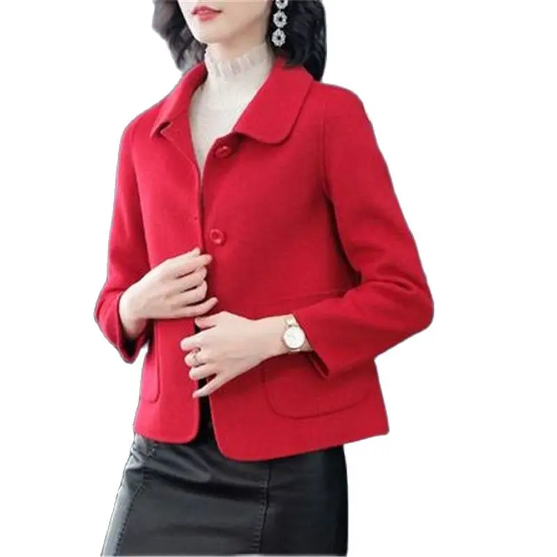 

Autumn Elegant Woolen Lapel Jacket Women Fashion Long Sleeve Single-Breasted Coat High Quality Chic Casual Ladies Outwear A661