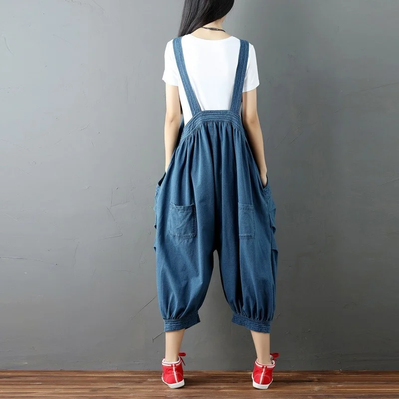 

Women Baggy Loose Jeans Overalls Vintage Denim Bib Pants Casual Summer Straps Drop Crotch Harem Pants Plus Size Trousers Female