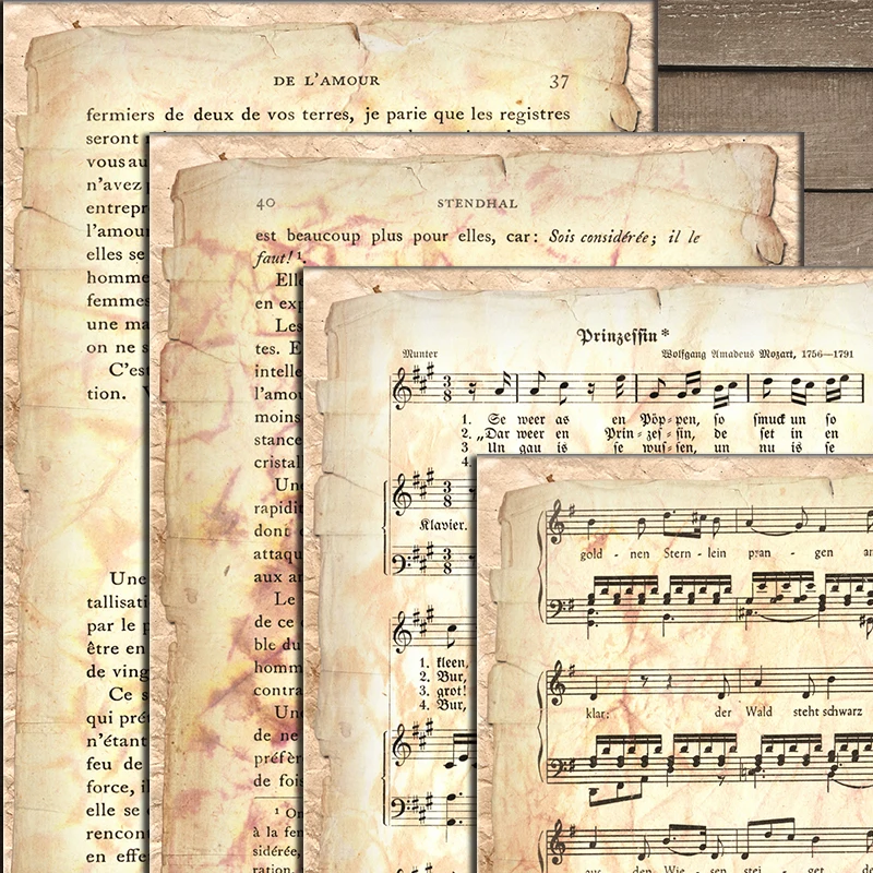 Vintage Music Score Material Paper Junk Journal Decoration DIY Scrapbooking Old Book Page Craft Paper