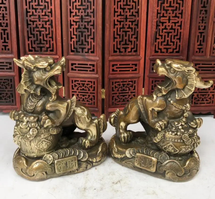 

China archaize brass mythical wild animal crafts statue A pair