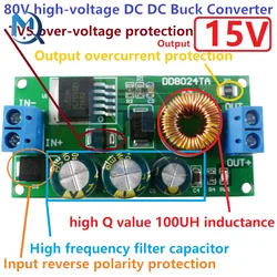 High-Voltage EBike DC-DC Converter Buck Step-Down Regulator Module 80V 72V 64V 60V 48V 36V 24V to 15V 12V 9V 6V 5V 3.3V