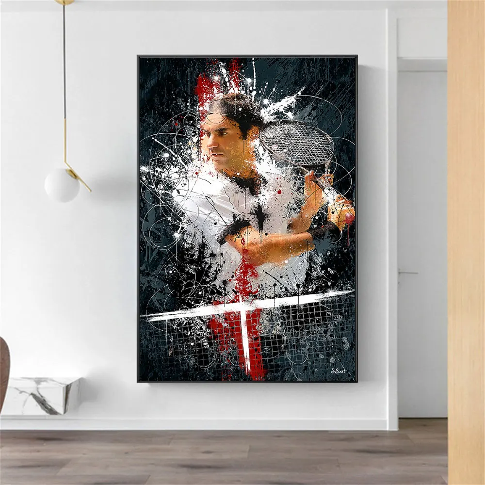 Colorful Graffiti Roger Federer Poster and Prints Tennis Art Painting Canvas Sports Wall Art Cuadros for Living Room Home Decor