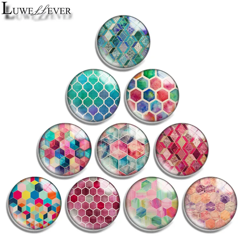 12mm 14mm 16mm 20mm 25mm 30mm 663 Colorfull Honeycomb Mix Round Glass Cabochon Jewelry Finding 18mm Snap Button Charm Bracelet