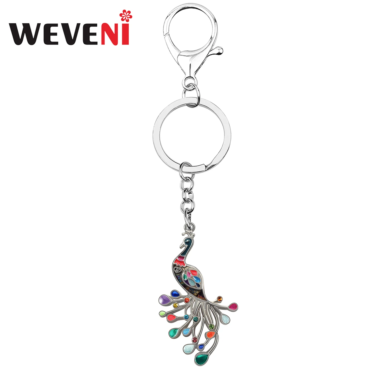 

WEVENI Enamel Alloy Elegant Floral Tail Peacock Bird Keychain Fashion Bag Key Chain Ring Jewelry For Women Teens Girl Charm Gift