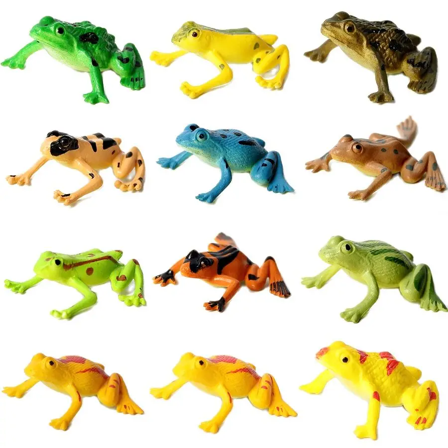 12pcs Figure Model Plastic Frog Action Figures Kids Toy Set,Assorted Plastic Frog Animal Realistic Collection Toy Frogs For Kids