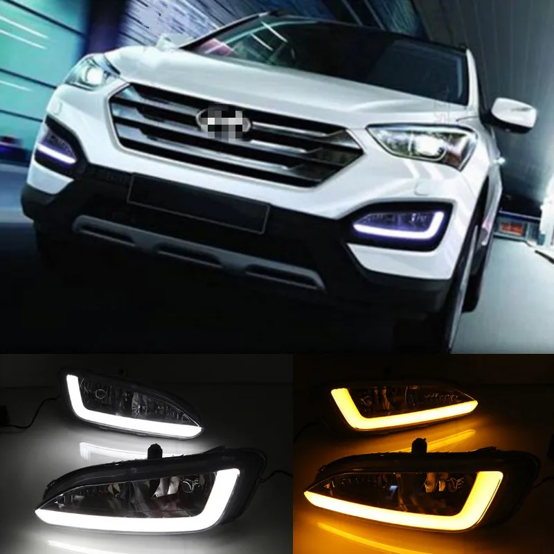 2pcs DRL For Hyundai Santa Fe IX45 2013 2014 2015 Driving Daytime Running Light fog lamp Relay LED Daylight style