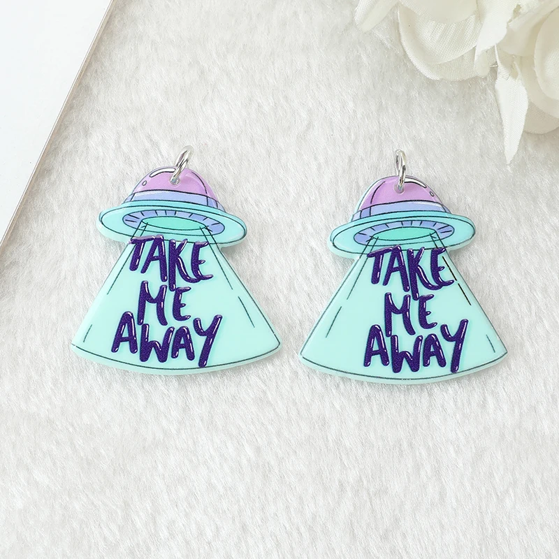 12Pcs Pastel Goth Alien Charms Spooky Creative Acrylic UFO Pendant For Earring Necklace Diy Making