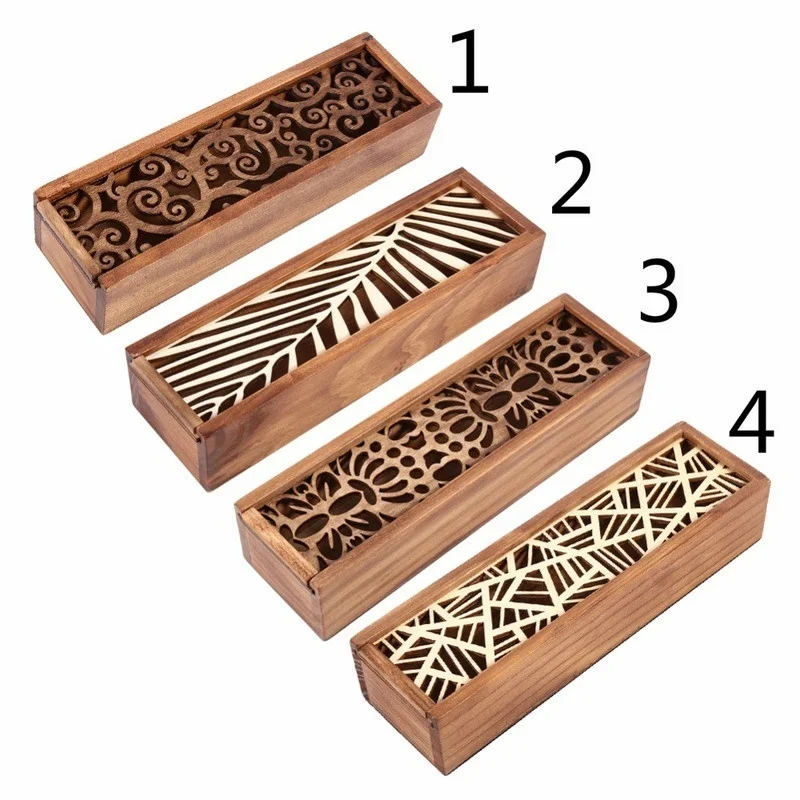 Portable Retro Box Hollow Wood Pencil Case Storage Box Students Cute Wooden Pencil Box Multi Stationery Desk Storage Accessories