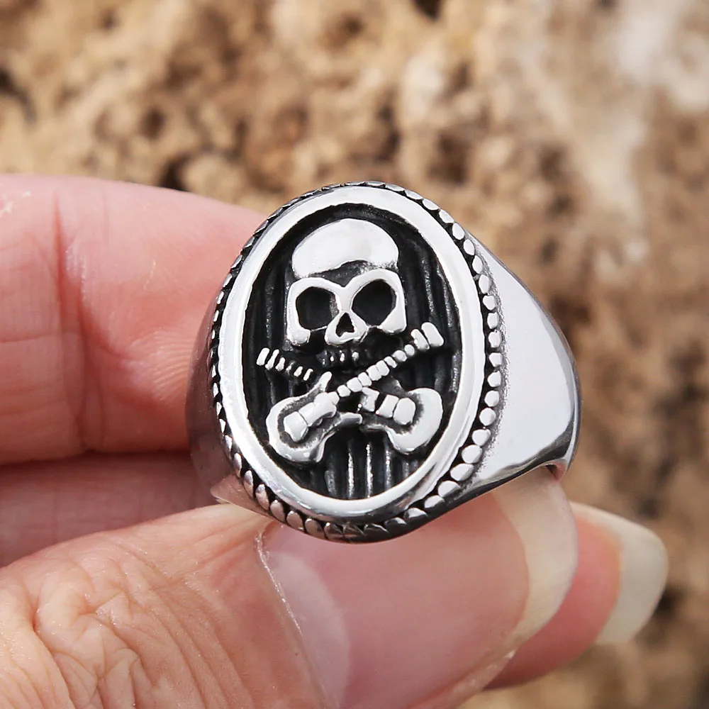 Punk Hip Hop Guitar Skull Ring Mens Gothic Stainless Steel Biker Skull Signet Rings Jewelry Gifts Best Wholesale