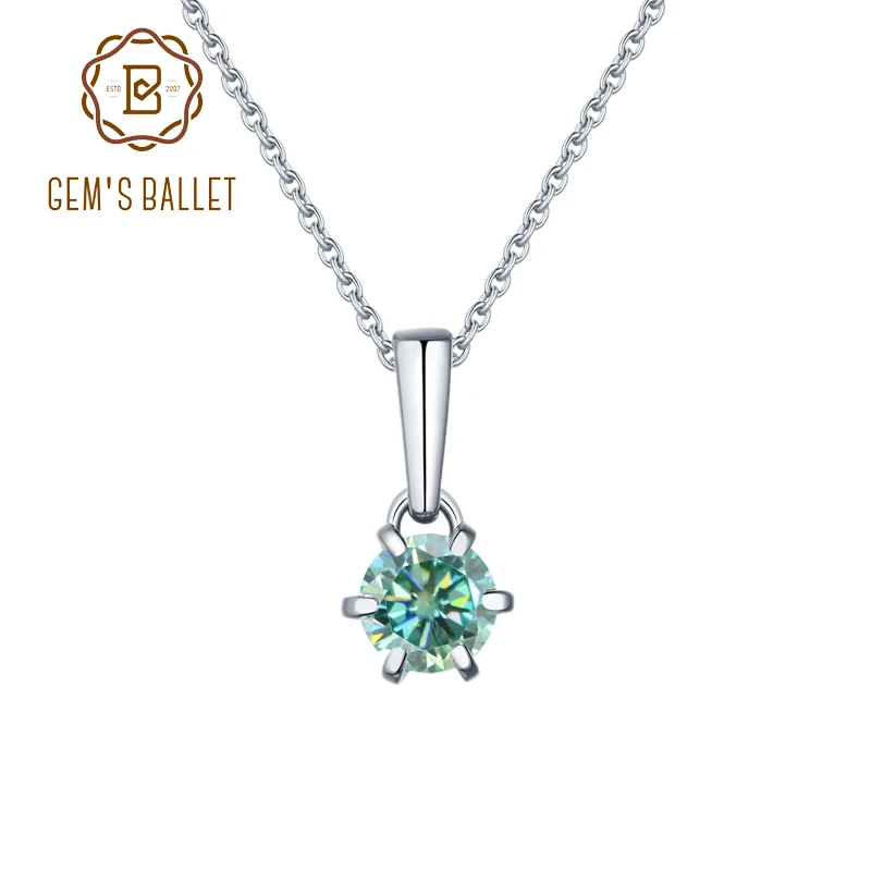 

GEM'S BALLLET Green Moissanite Gemstone Pendant Necklace For Wedding 1ct Pendant For Women Round Chian 925 Sterling Silver