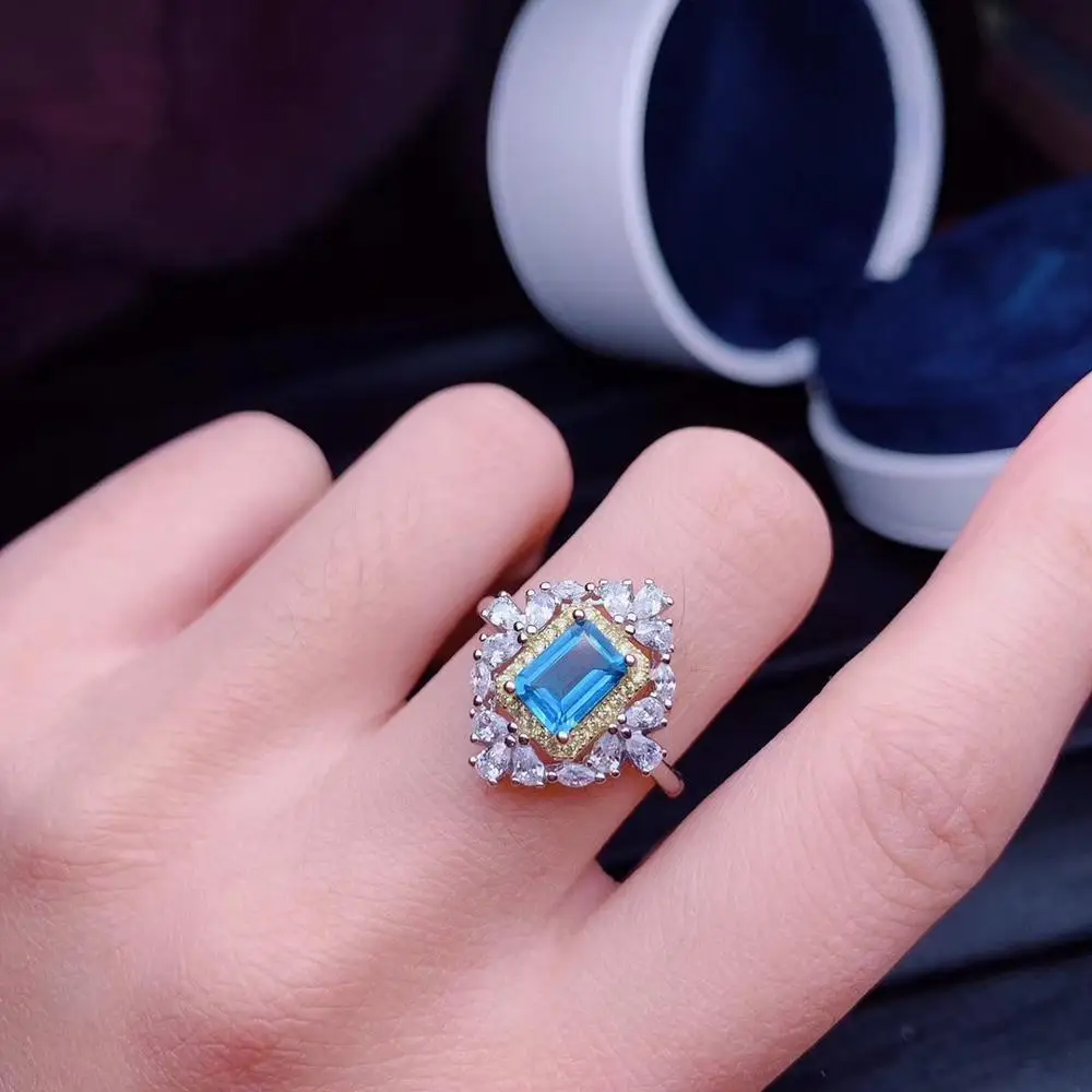 KJJEAXCMY fine jewelry 925 sterling silver inlaid Natural blue topaz ring luxurious female support detection popular classic