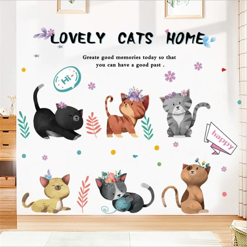 3D Cartoon color cat princess room DIY wall sticker study room bedroom wall decoration art mural  kids room decoration