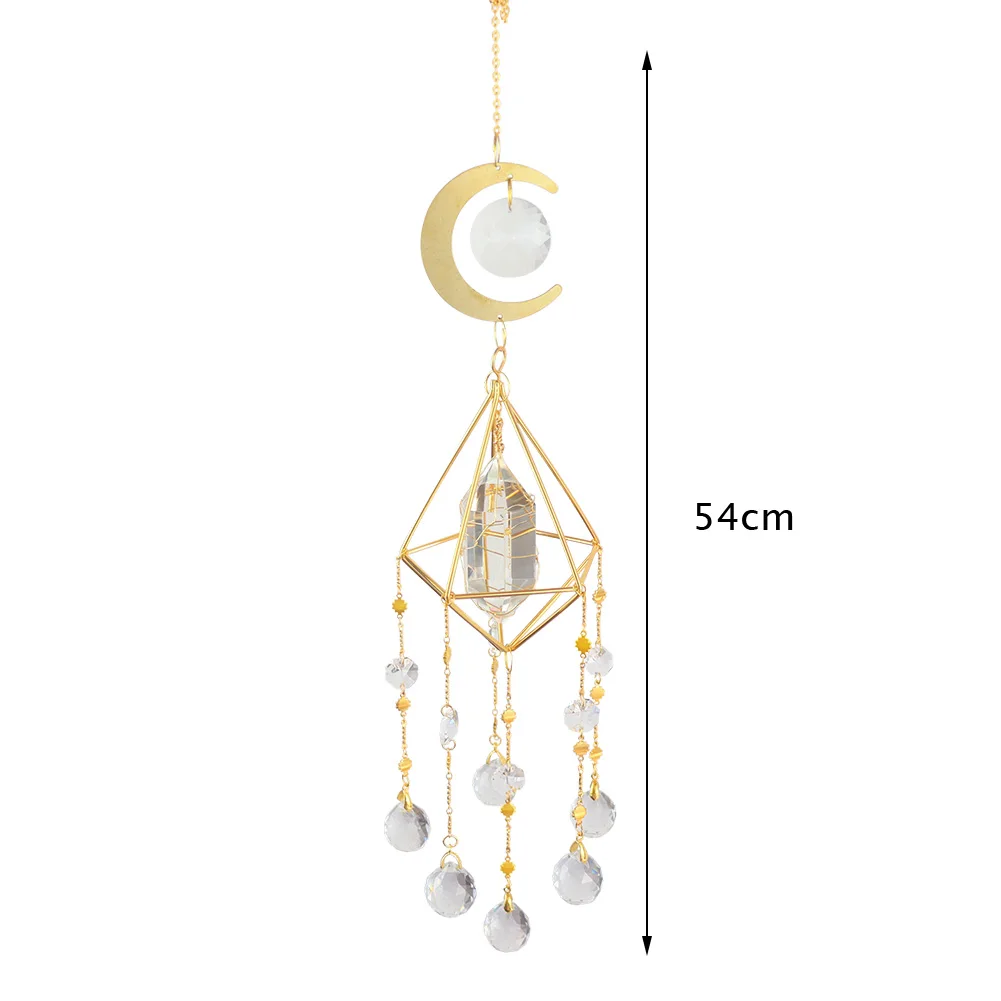 Kryształ Windchimes gwiazda wisiorek z księżycem sześciokątne pryzmaty światło słoneczne łapacz ogród okno ślub wiszące spadek Home Decor dzwonek