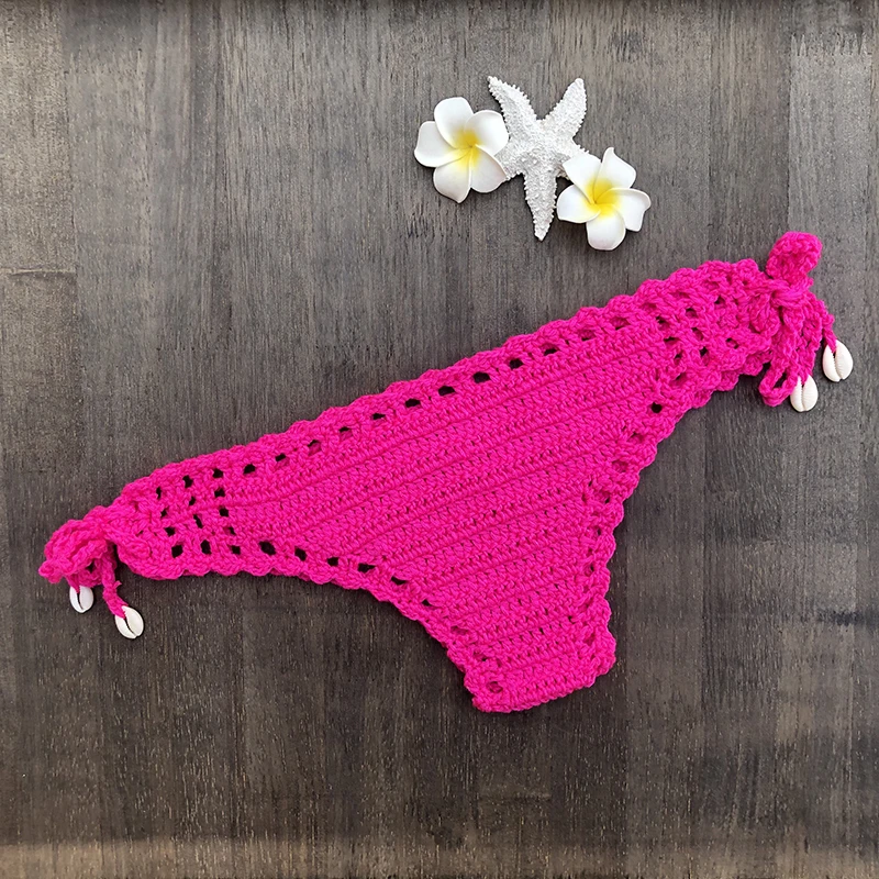 Tanga de bikini en crochet para mujer, panty hecho a mano en algodón con parte inferior hueca, traje de baño de cintura baja tallas S-XL en variedad