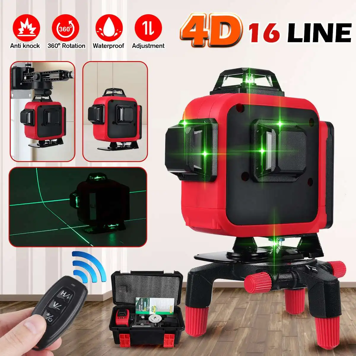 16/12 Lines 4D Laser Level green line SelfLeveling 360 Horizontal And Vertical Super Powerful Laser level green Beam laser level