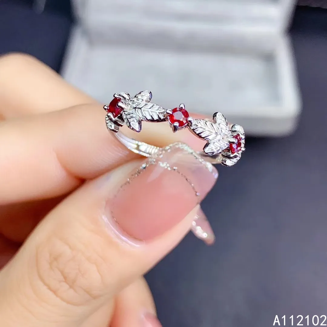 

KJJEAXCMY fine jewelry 925 sterling silver inlaid natural ruby Girl popular Chinese style simple leaf ring support test