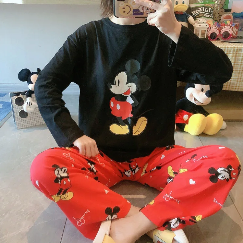 Pijamas de Mickey para mujer, pantalones de manga larga, ropa exterior de dos piezas, trajes de servicio a domicilio para niñas, Otoño, nuevo