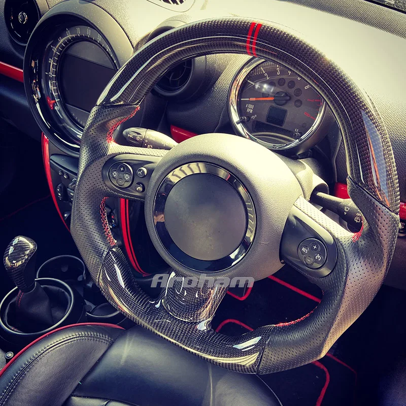 Customized Carbon Fiber Steering Wheel With Leather High Quality Sport Style For Mini Cooper S R55 R56 R58 R57 R60 R61 R59