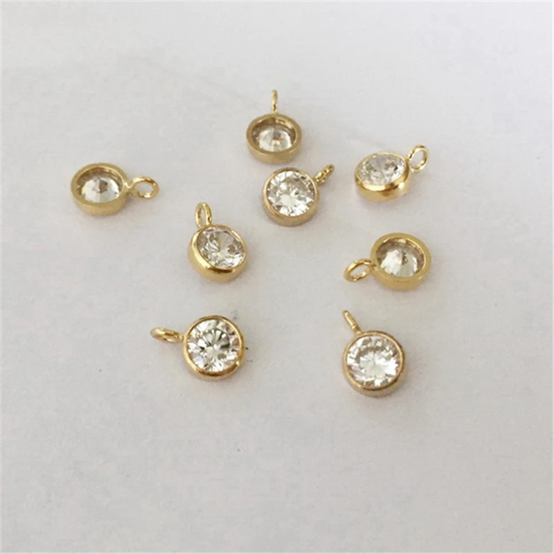 14K Gold Filled Birthstone Bezel Drop Charm 4MM AAA Zircon Bezel Drop With Perpendicular Ring Pendant DIY Jewelry Findings