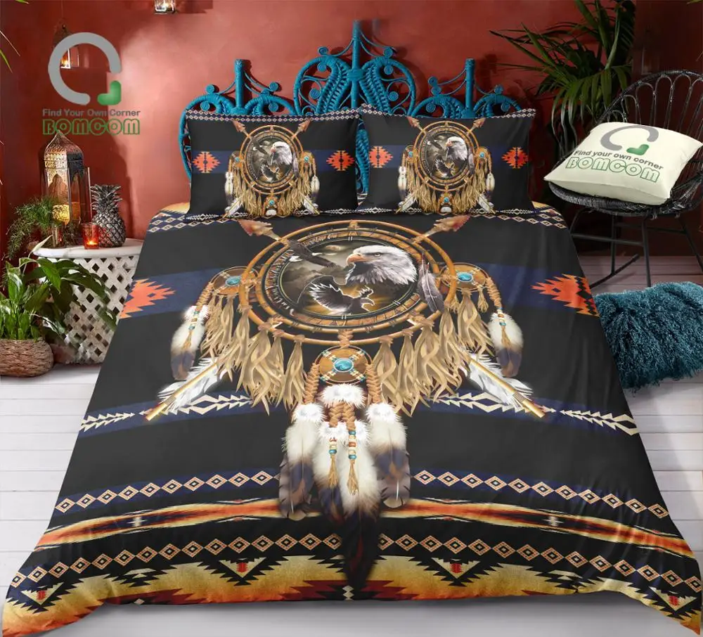 BOMCOM Digital Printing Bedding Set Eagle Dreamcatcher Arrow Feather Indian Pattern Duvet Cover 100% Microfiber