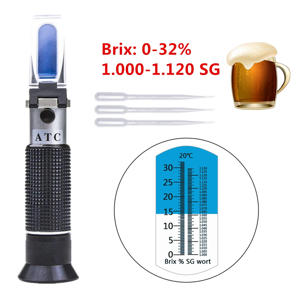 Beer Refractometer Hand Held 0-32% Brix Brewing Wort 1.000-1.120 SG Specific Gravity Tool