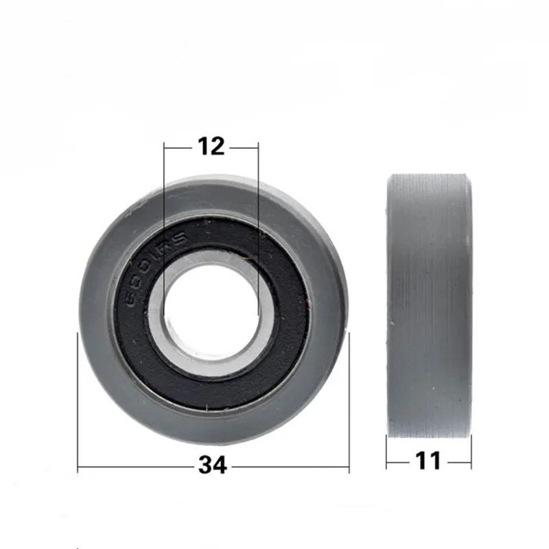 10pcs/50pcs 12*34*11mm Flat Roller 6001RS 6001 Bearing Nylon Plastic Coated Pulley Guide Wheel Low Noise 12x34x11mm