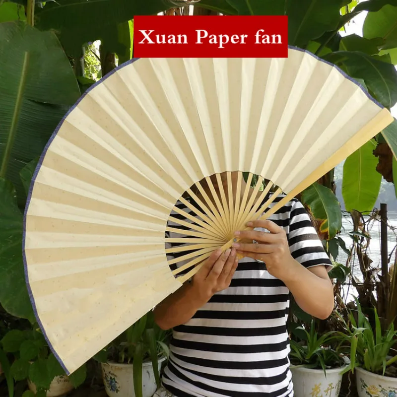 Große Leere Goldene Folien Xuan Papier Fan Retro Wand Montieren Malerei Kalligraphie DIY Papier Fan Oversize Haus Dekorative Falten Fan