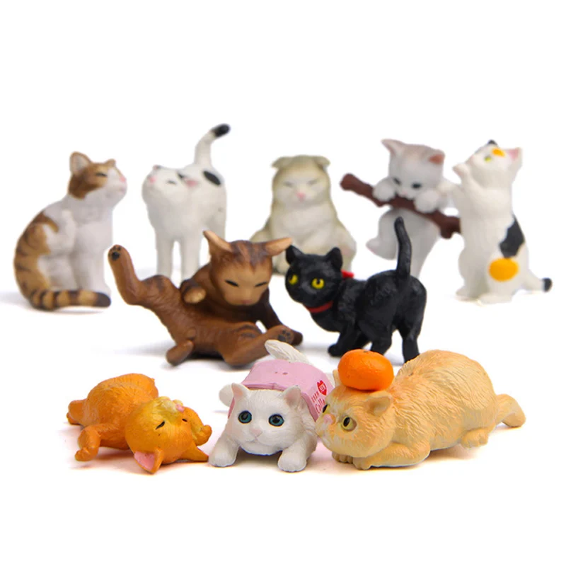 

10PCS/Sets Cartoon Cats Toys for Kids Childrens Cute Pet ExoticShorthair Cat Model Miniature Figurines Home Decoration Gifts